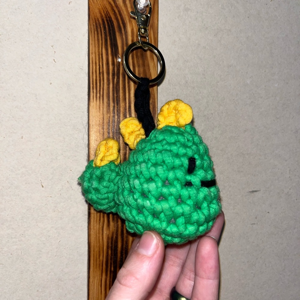 Green Crochet Dinosaur Keychain